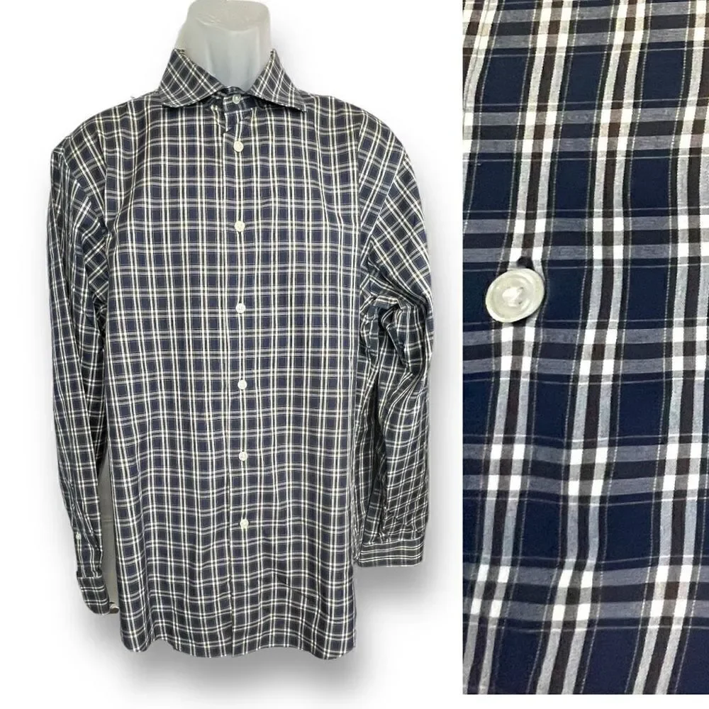 The Men's Store Bloomingdale's Blue Plaid Button Up Shirt Size XLarge Cotton